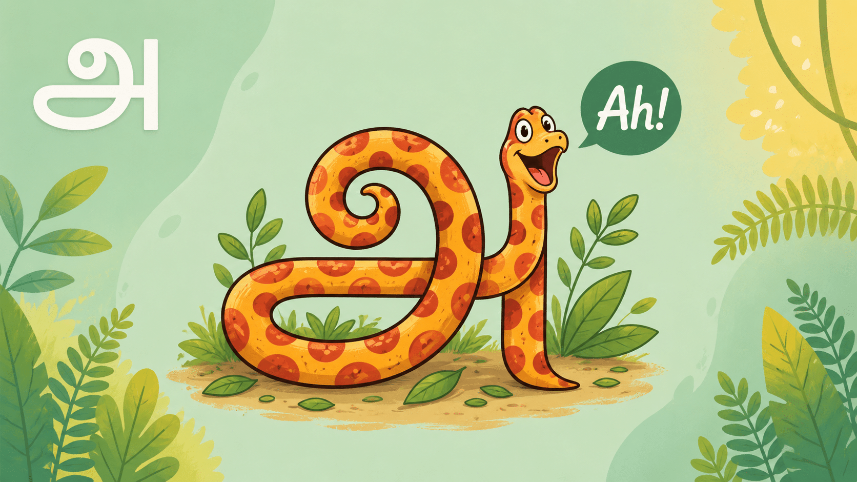 The letter அ as a friendly snake